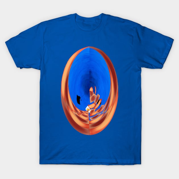 Disrupted Egg Path On Blue Cut T-Shirt by Lavott4Art